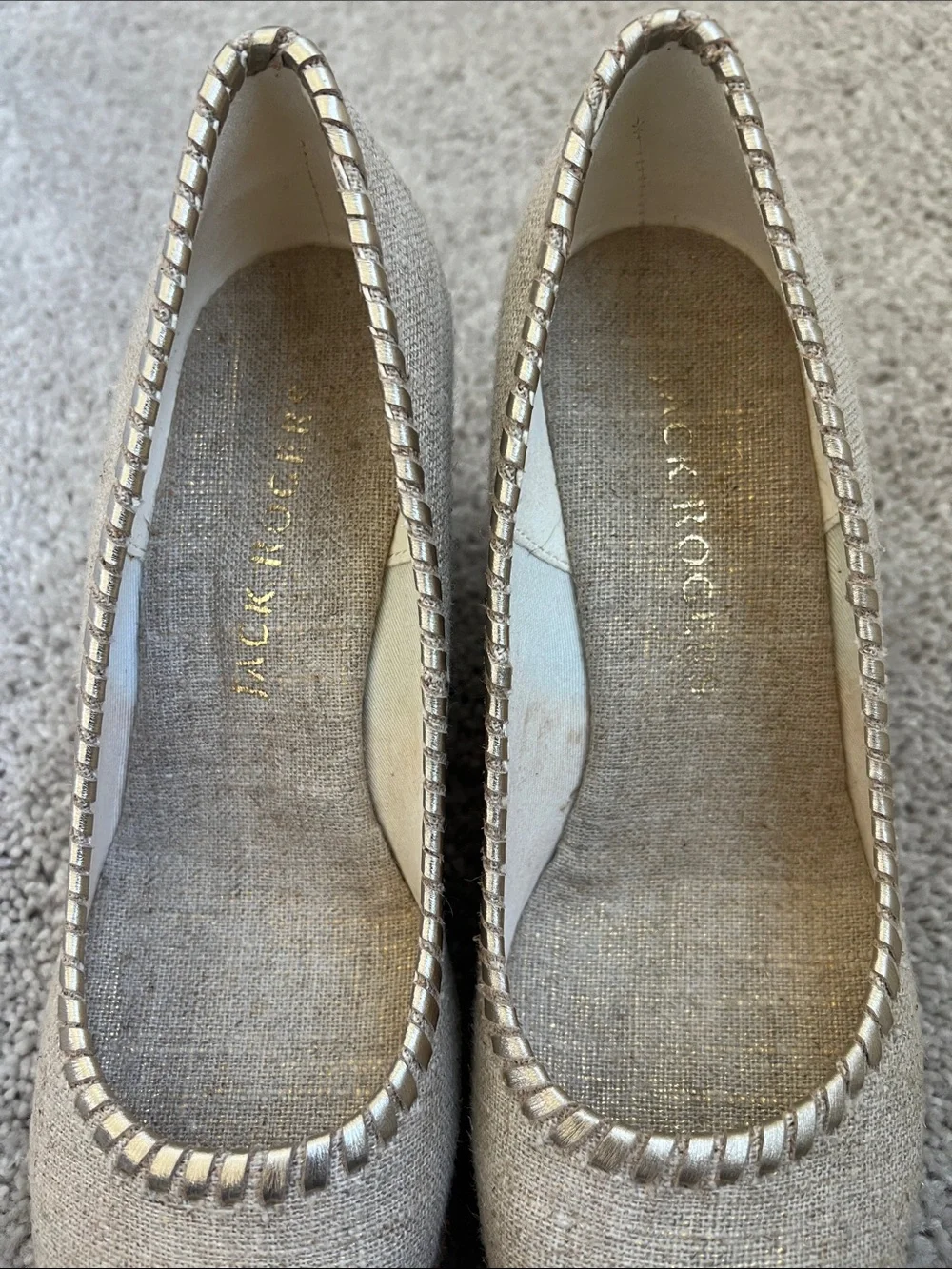Jack Rogers Palmer toe closed Neutral Linen Espadrille Wedge Pumps - Women's 6.5